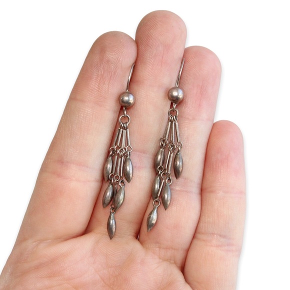 Sterling Silver Fringe Dangle Earrings Long Waterfall Chandelier Bohemian - Picture 3 of 3